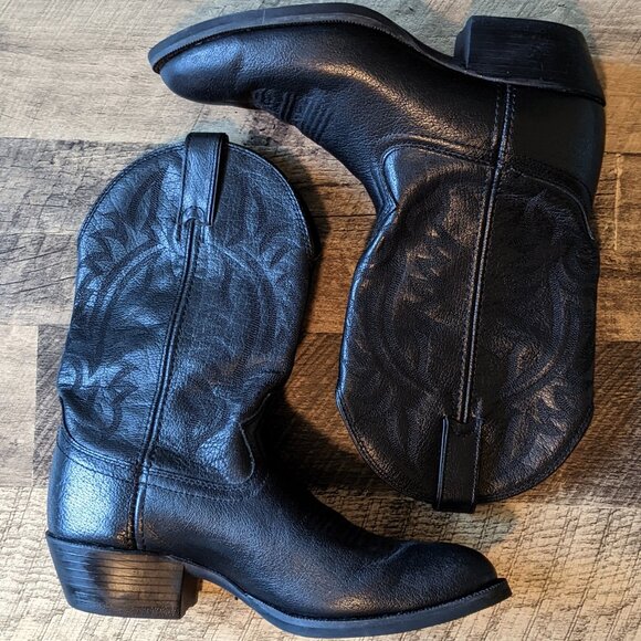 Tony Lama Black Leather Boots Wide Western Cowboy - Picture 1 of 9